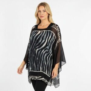 Gemstone Black & Gray Zebra Print Sheer Short Sleeve Blouse Top 2X/3X